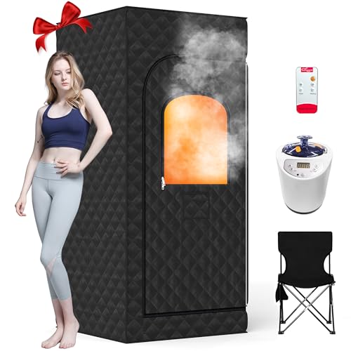 Portable Steam Sauna for Home,Sauna Box with 9-level Heating,0-99 minute timer,Personal Sauna Tent for Home with 2.6L 1000W Steam Steamer,Remote Control,Folding Chair.Relax and Healthy at Home Sauna