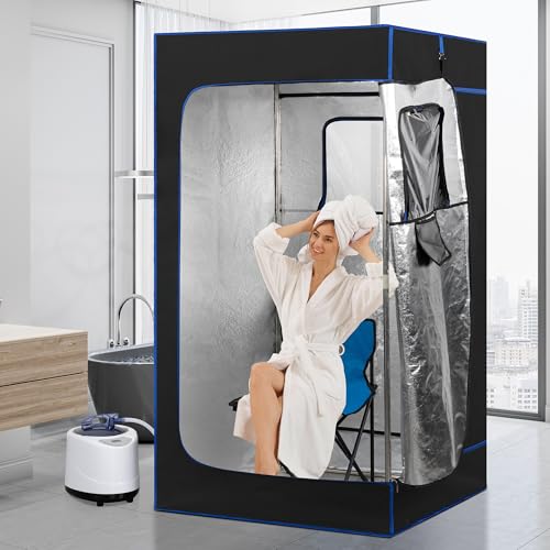 ALTLER Portable Sauna, Full Size, Steam Tent Sauna Box with 3.0L Steamer, Remote Control, Folding Chair, 9 Levels