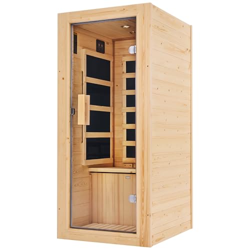 Jocisland 1 Person Infrared Sauna–Low EMF 110V Red Light, Pre-Warms to 149℉ in 20 Minutes,106lbs Lightweight Spruce Wood Infrared saunas,Compact Dry Sauna for Home Spa & Apartments