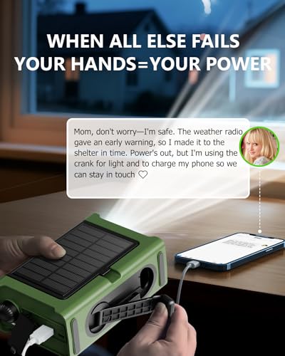 Emergency Weather Radio with Large Solar Panel, Efficient Hand Crank & Real 12000mAh Battery | AM/FM/NOAA Bands, LED Flashlight, Reading Lamp, SOS Alarm & Phone Charger for Camping & Emergencies