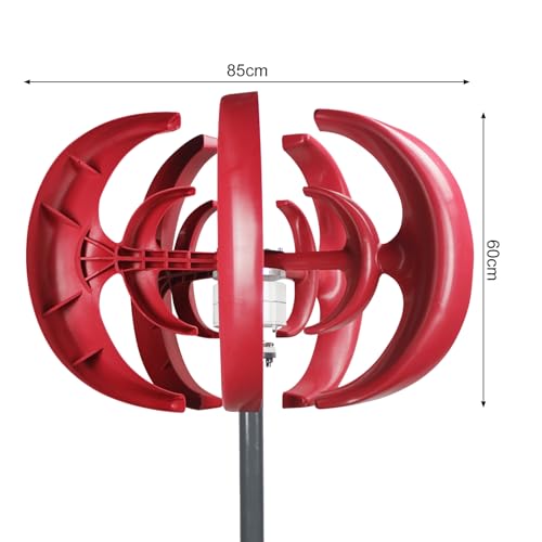 HEVIRGO Wind Turbines,4500W Wind Turbines Generator,12V 5-Blade Vertical Axis Wind Turbines Generator Kit,for Home Hybrids Streetlight Use, Electromagnetic Electricity Producer Equipment Red