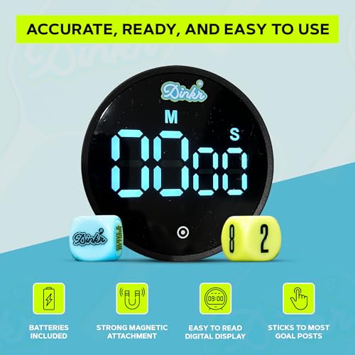 Dink'r Pickleball Timer for Games, Drills & Tournaments | Magnetic Court Timer + Free Drill Dice & Case