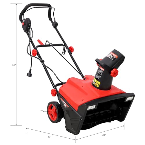 Electric Snow Blower, 20 inch 15A Corded Snow Thrower with Dual LED Headlights & 180° Rotating Chute, 30FT Throwing Distance, 10" Depth WidthClearing, Walk-Behind Snowblower for Driveway Sidewalk, Red