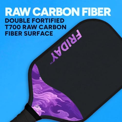 Challenger Friday Paddle, USA Pickleball Tournament Approved, T700 Carbon Fiber, Thermoformed Flat Top Design, Honeycomb Core, Tennis-Style Grip, Gritty Surface for Spin (Haze, 1)