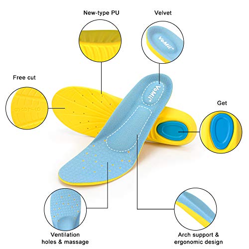 Shoe Insoles for Women Men and Kids, Memory Foam Insoles, Comfortable Sports Shoe Inserts for Shock Absorption and Relieve Foot Pain, Plantar Fasciitis Arch Support Insoles, M(Men 6-9/ Women 7-11)