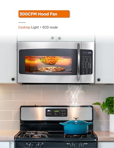 Commercial Chef 1.7 Cu. Ft. Over-The-Range Convection Microwave Oven, 1000 Watt Microwave with 10 Power Levels, 1400W Convection Oven with Air Fryer，CHMRC17GS, Stainless Steel