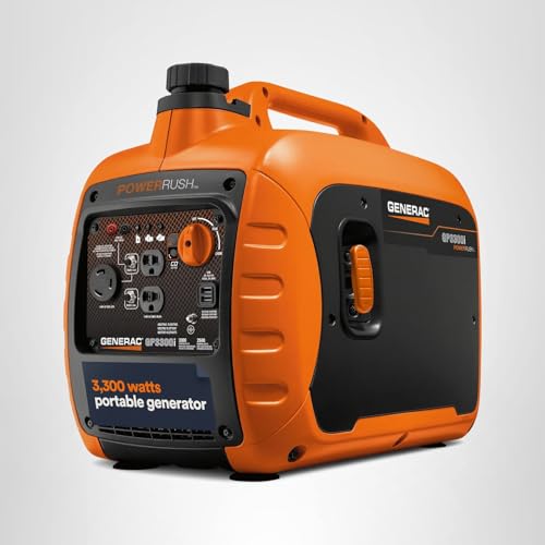 Generac 3,300-Watt Gas Powered Portable Inverter Generator - Lightweight and Compact - USB Ports for Device Charging - Produces Clean, Stable Power - Great for Home Backup, Camping, and RV Use