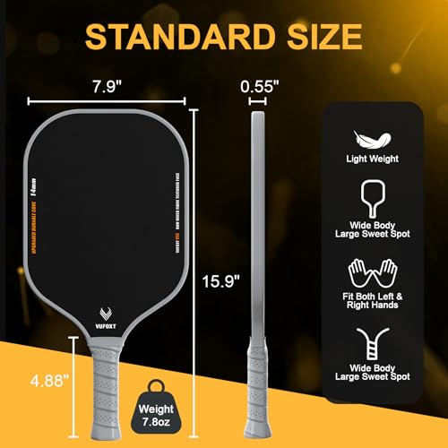 Pickleball Paddles Set of 2, Lightweight Raw Carbon and Glass Fiber Surface Pickleball Racket Set with 14mm PP Honeycomb Core, USAPA Compliant, 4 Pickle Balls, 4 Tapes, 1Bag, 1 Paddle Cleaner