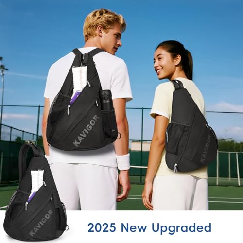KAVIGOR 2025 Pickleball Sling Bag, Convertible Ultra-Light Backpack with Skin-Soft Fabric & Wet/Dry Pocket, Fits 4 Paddles + Gear