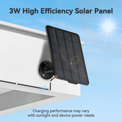 3W Solar Panel for Battery-Powered Security Cameras,USB-C & Micro USB Solar Charger for Wireless Outdoor Cameras,IP65 Waterproof, 9.8ft Cable, 360° Adjustable Mount (Black, 1 Pack)