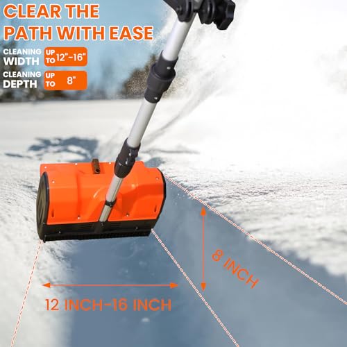 Cordless Snow Shovel 13", 48V 600W, 2×4.0Ah Batteries & Quick Charger, 12" Width 8" Depth, 25FT Throw Electric Snow Blower with Directional Plate & Adjustable Handle for Driveways & Sidewalks(Orange)