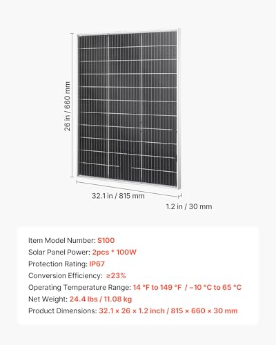 VEVOR 2PCS 100W Bifacial Solar Panels, 23% High-Efficiency N-Type Monocrystalline PV Module with MC4 Output & Aluminum Frame, IP67 Waterproof Solar Panel for Car Boat RV Flat Rooftop Off-Grid