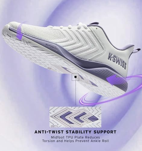 K-Swiss Women's Ultrashot Light Pickleball Tennis Shoe - Lightweight Court Shoes Lateral Movement Stable Support, White/Purple 8.5 M