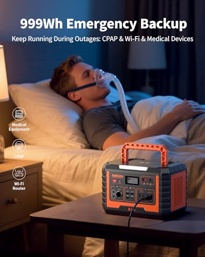 EBL Portable Power Station 1000W, 999Wh Solar Generator 2000W Peak, AC/Wireless Charging/60W USB-C Output, Lithium Battery for Emergency, Home Backup, Camping, RV, Off-Grid Living