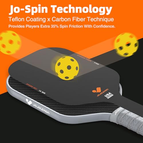 JOJOLEMON Pickleball Paddles, Raw Carbon Fiber Rackets with 16mm Polymer Honeycomb Core, Hybrid Racquet Designed for Ultimate Spin & Consistency - USAPA Approved
