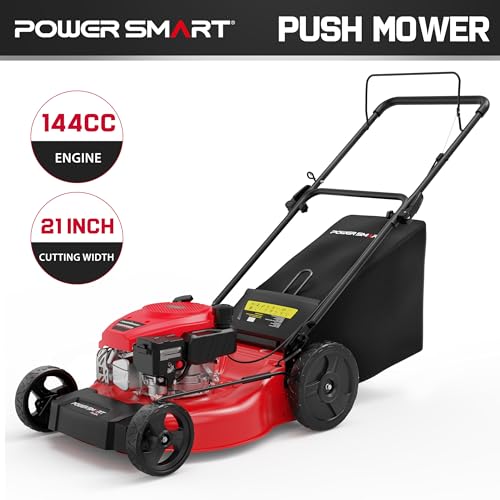 PowerSmart 21" 2-in-1 Push Lawn Mower, 144cc Engine, 3-in-1 with Bagging, High Wheels, Lightweight and Easy Assembly,Adjustable Cutting Height, Lightweight,for Garden Yard