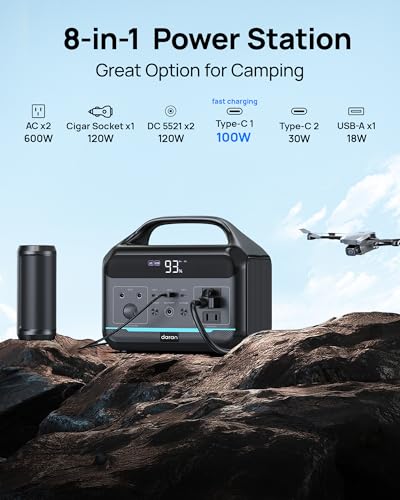 DARAN Portable Power Station 600W(1200W Surge) - 288Wh(90,000mAh) Solar Generator LiFePO4 Battery with AC DC Outlets, 8.3LB Portable Charging Station for Camping, RV, Home, Emergency (Solar Optional)