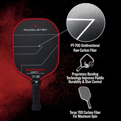 Paddletek Bantam ALW-C 12.7mm Pickleball Paddle - Unidirectional Carbon Fiber Pickleball Paddle with Polymer Honeycomb Core - USAPA Approved - 5.25 Inch Handle