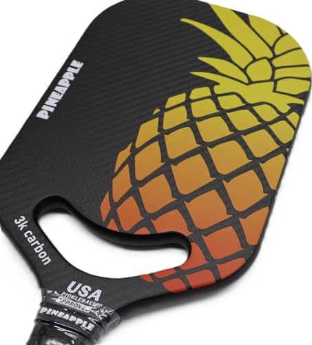 Pineapple Pickleball Paddle (Intermediate/Advanced Model) Elongated, edgeless, 3K Carbon Fiber Face, 16MM Thermoformed Honey Comb Core (Orange/Yellow)