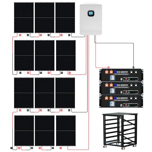 ECO-WORTHY Home Off-Grid Solar Power System: 10KW 120V/240V Output+ 15.36kWh UL1973&UL9540A Certified Lithium Battery (3 * 48V100Ah)+ 4920W Solar Panel (12 * 410W)，Complete Off-Grid Solar Kit