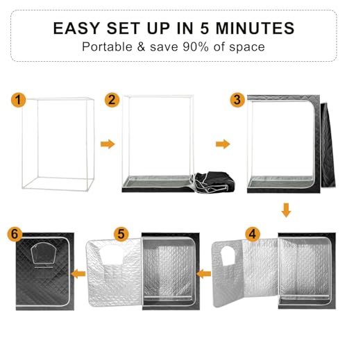 Gollense 2 Person Sauna Portable Steam Sauna Tent with 2 Folding Chairs, Full Size at Home Steam Box for Relaxation Indoor Personal Home Spa, Steamer NOT Included, Black