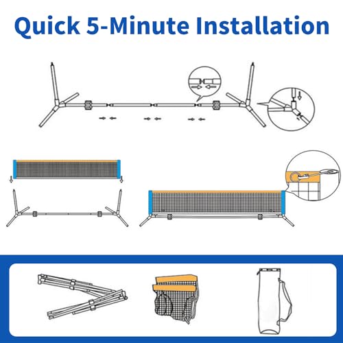 Furypiont 10 FT Mini Portable PickleballNet Equipment Set - Tennis Net for Driveway Backyard, 2 Pickleball Paddles, 8 Pickleballs and Potable Carry Bag,Pickleball Net for Beginner