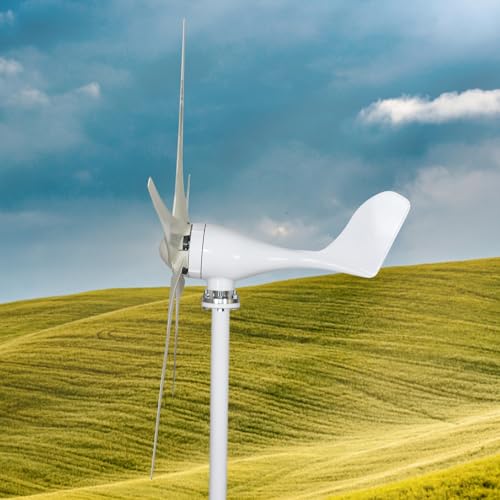 Wind Power Generator,1200W Wind Turbine Generator Kit with 5 Blades, Winds Turbine Kit with MPPT Controller Energy Windmill Generator Suit for Boats, Gazebos, Chalets, or Mobile Homes White