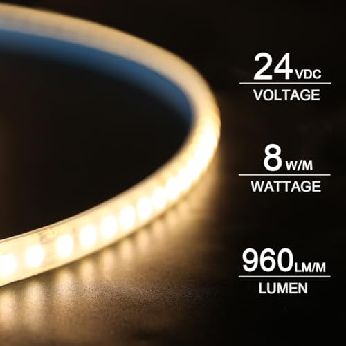 SuperlightingLED DC24V 3000K White LED Strip for Sauna Lighting, Flexible Long 5m 16.4ft 120 LEDs/m High-temperature Resistant IP68 Waterproof LED Strip Light for Steam Room (3000K Warm White)