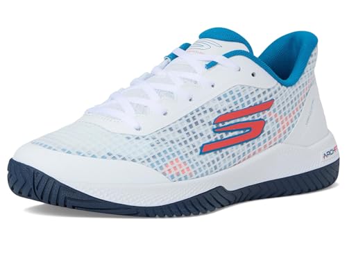 Skechers Men's Viper Court Pro Pickleball Sneaker, White/Turquoise, 10