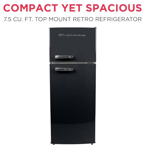 Frigidaire EFR753 Retro Apartment Size Refrigerator with Top Freezer - 2 Door Fridge with 7.5 Cu Ft of Storage Capacity, Adjustable Spill-Proof Shelves, Door & Crisper Bins, Black