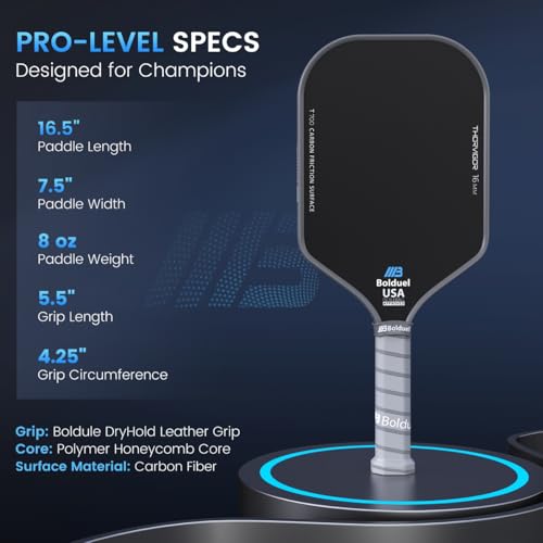 T700 Raw Carbon Fiber Pickleball Paddles, Pickleball Paddles Pro-Level for Aggressive, Offensive Player, Pickleball Paddle with 16mm Polymer Honeycomb Core & Overgrips, Maximum Control & Spin & Power
