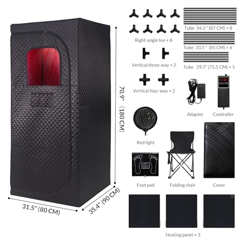 Veloqore Dry Infrared Sauna, Red Light Therapy Saunabox for Relaxation, Detox and Muscle Relief, 9 Levels Up to 140°F Personal Indoor Saunas Tent, Portable Sauna for Home, Bedroom, Living Room