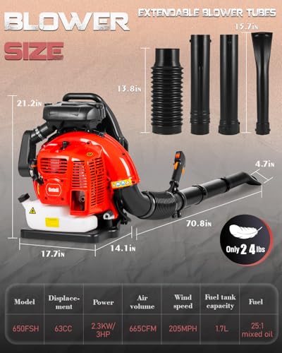 Getell Professional Gas Powered Backpack Leaf Blower – 2-Stroke High-Performance 63CC/665 CFM Blower System with Comfort Design for Complete Property Maintenance (GB657 PRO)
