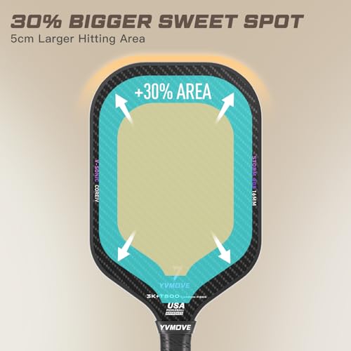 YVmove T800+3K Carbon Fiber Pickleball Paddle with 16mm V-Sonic IV Dynamic Core, Premium Pickle Ball Racket with Enhanced Control & Ultimate Spin, USAPA Approved