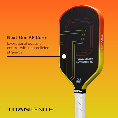 Titan Pickleball Paddles - Ignite 16mm Carbon Fiber Pickleball Paddle with 8mm PP Honeycomb Core, T700 Core Pickleball Paddle, Beginner-Friendly, Standard or Elongated Options (Sunset Elongated)