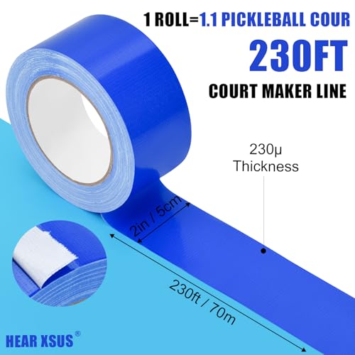 Hear XSUS 2” x 230FT Outdoor Pickleball Court Tape - Indoor Durable Floor Tape and Tape Cutter for Creating and Marking Court Boundaries, Ideal for Pickleball Enthusiasts. (Style)