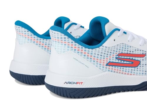 Skechers Men's Viper Court Pro Pickleball Sneaker, White/Turquoise, 10