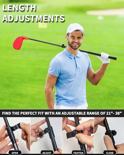 KOFULL Backyard Golf Clubs with Extendable Shaft 2 Packs– Backyard Outdoor Game Club with Oversize Head for Golf Game with Buckets – Length Adjustable 21"-36" for Family – Right-Handed Training, Red