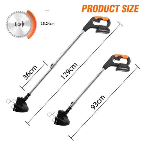 ALSO GO 21V Electric Weed Eater with Wheels,Cordless Battery Weed Wacker with Charger, 3 in 1 Brush Cutter/String Trimmer/Grass Trimmer/Lawn Mower,Edger for Garden and Yard Lawn,2 Batteries Include