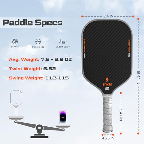 Srikel Pickleball Paddles USA Approved Professional Pickleball Paddle 3k Thermoformed Raw Carbon Fiber Pickleball Paddle Lightweight Pickleball Rackets for Spin Power&Control Great Gift