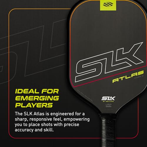 Selkirk SLK Atlas MAX Raw Carbon Fiber Pickleball Paddles | Midweight Pickleball Paddle with Polymer Honeycomb Core | USAPA Approved Carbon Fiber Face for Spin and Control | Ember