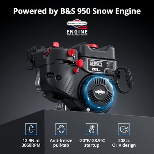 PowerSmart 24-Inch Self-Propelled Gas Snow Blower, Powered by B&S 208cc Engine, Electric Start, 13-Inch Snow Tires, Handle Warmer, Two-Stage Snow Blowers with LED Lights