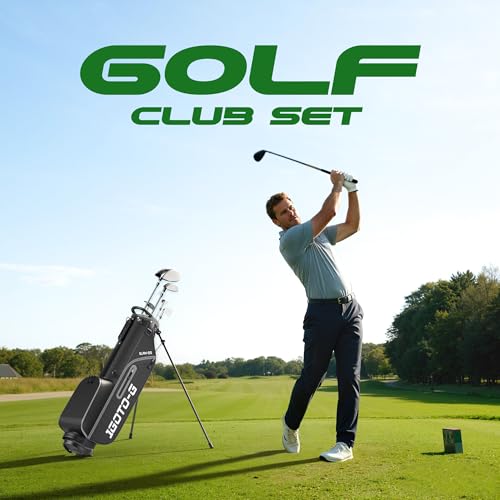 1GoTo-G 7 Pieces Golf Clubs Set for Men - Complete Mens Golf Clubs Full Set Left Handed Includes Stand Bag with Rain Hood, 1# Driver, 5# Hybrid, 7# PW# Irons and Putter