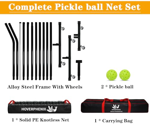 Portable Pickleball Net with Wheels, 22FT Regulation Size Pickle Ball Net with Pickleballs, Carry Bag for Home, Driveway, Backyard, Indoor or Outdoor