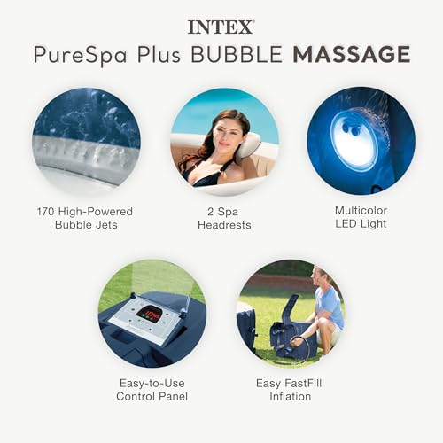 Intex 28429EP PureSpa Plus Portable Inflatable Hot Tub Bubble Jet Spa, 77 Inch x 28 Inch & 28514E Medium PureSpa Accessories Benches (2 Pack)