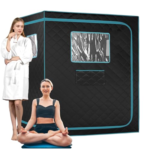Smartmak Full Size Steam Sauna Tent, Portable Whole Body Home Spa Room, 1 or Two Person Large Space, Steamer NOT Included (47.28" x 35.46" x 63" Blackgreen)