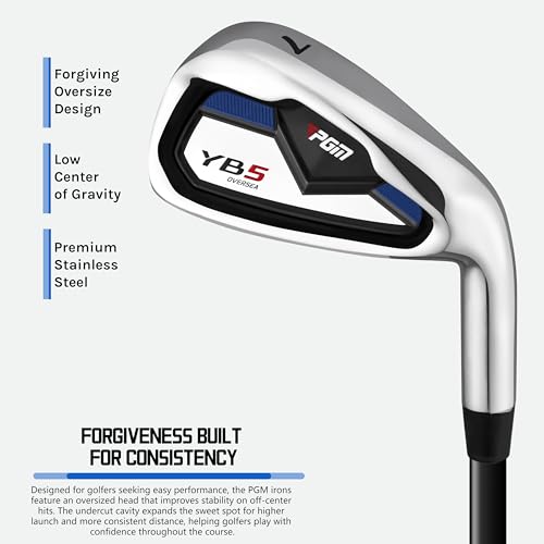 PGM 14 Pieces Men's Complete Golf Club Set - Full Set with 460cc Driver, Fairway, Hybrid, Irons, Putter & Headcovers - Right Handed - Ideal for Beginners - Graphite(Without Golf Bag)