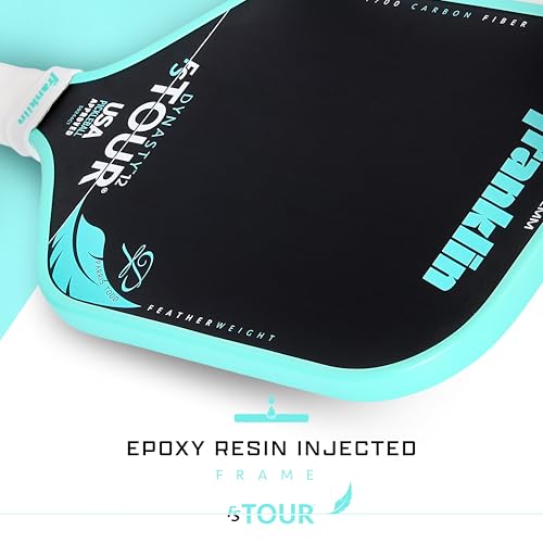 Franklin Sports Pro Pickleball Paddles - FS Tour Featherweight Series Lightweight Paddles - USA Pickleball Approved - Raw Carbon Fiber Surface - Dynasty - 12mm Polymer Core - Blue