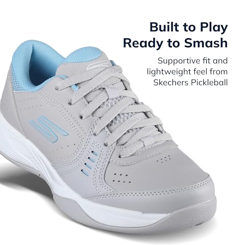 Skechers Womens Viper Court Smash - Athletic Indoor Outdoor Pickleball Shoes | Relaxed Fit Sneaker, Grey/Blue, 8.5 US