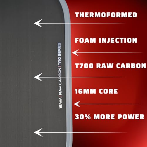 Professor PhD Pro Thermoformed Raw Carbon Fiber All Court Pickleball Paddle - Maximizes Spin and Power - Precision Honeycomb Core - USAPA Pickleball Approved